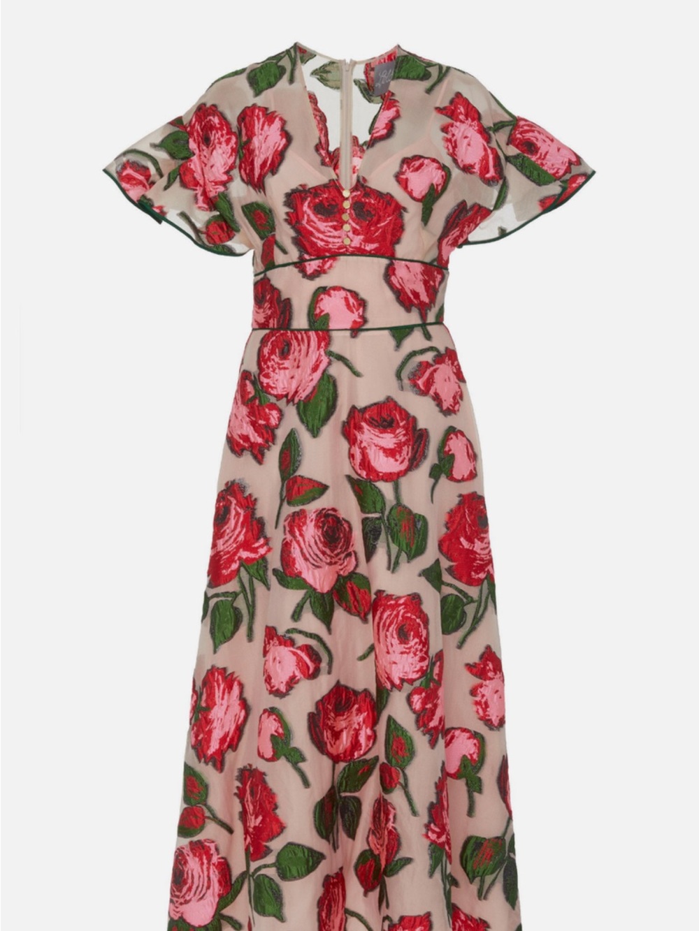 Lela Rose Pink and Red Floral Midi Dress